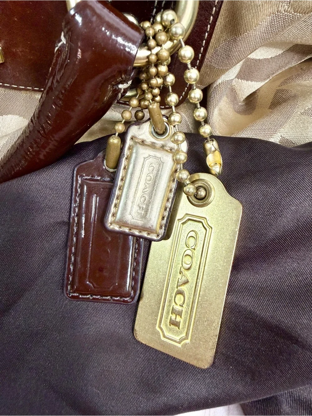 COACH Brown & Tan Signature Shoulder Satchel